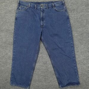 Carhartt Jeans Mens 48x30 Blue Flannel Lined Relaxed Work Tapered Leg Denim B17